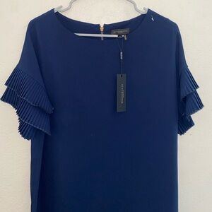 Donna Karan New York Little Black Sheath Dress Tiered Pleated Sleeve Size 6